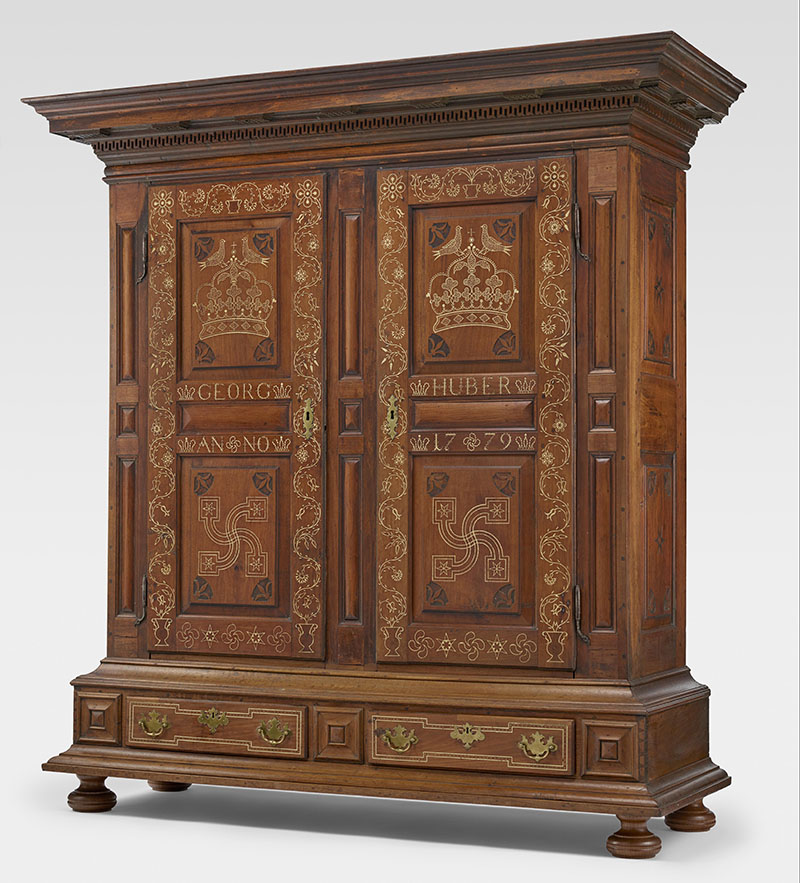 Kleiderschrank (Clothes Press) Unknown 1779 Manheim, Lancaster County Walnut, yellow pine, oak, sulfur, iron Philadelphia Museum of Art