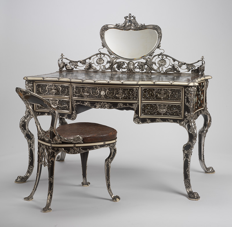 Martelé Writing Table and Chair Martelé Writing Table and Chair, Gorham Manufacturing Company (American, 1831–present) William Christmas Codman (English, 1839–1921), designer Joseph Edward Straker (English, 1843–1912), silversmith Franz Ziegler (German, 1869–1934), carver Potter and Company (American, active 1878–1910), associated artist/maker, 1903, Providence, RI, RISD Museum