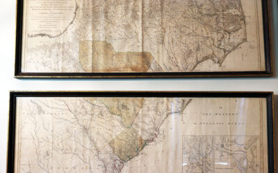 An Accurate Map of North and South Carolina with their Indian Frontiers, Shewing in a distinct manner all the Mountains, Rivers, Swamps, Marshes, Bays, Creeks, Harbours, Sandbanks and Soundings on the Coasts, with The Roads and Indian Paths; as well as the Boundary or Provincial Lines, The Several Townships and other divisions of the Land in Both the Provinces, the whole from Actual Surveys by Henry Mouzon and others
