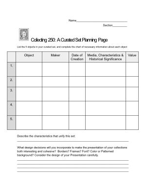 Worksheet Three: A Curated Set Planning Page