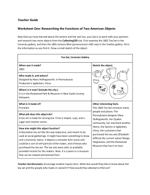 Worksheet One: Researching the Functions of Two American Objects - for Teacher